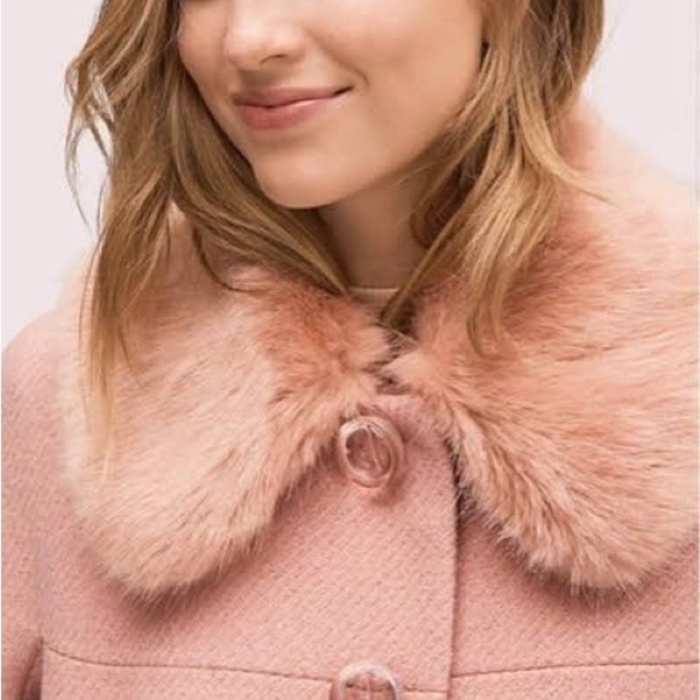 ♠️ Kate Spade Pink METALLIC TWILL Wool Trench Coat ♠️ - Picture 2 of 6
